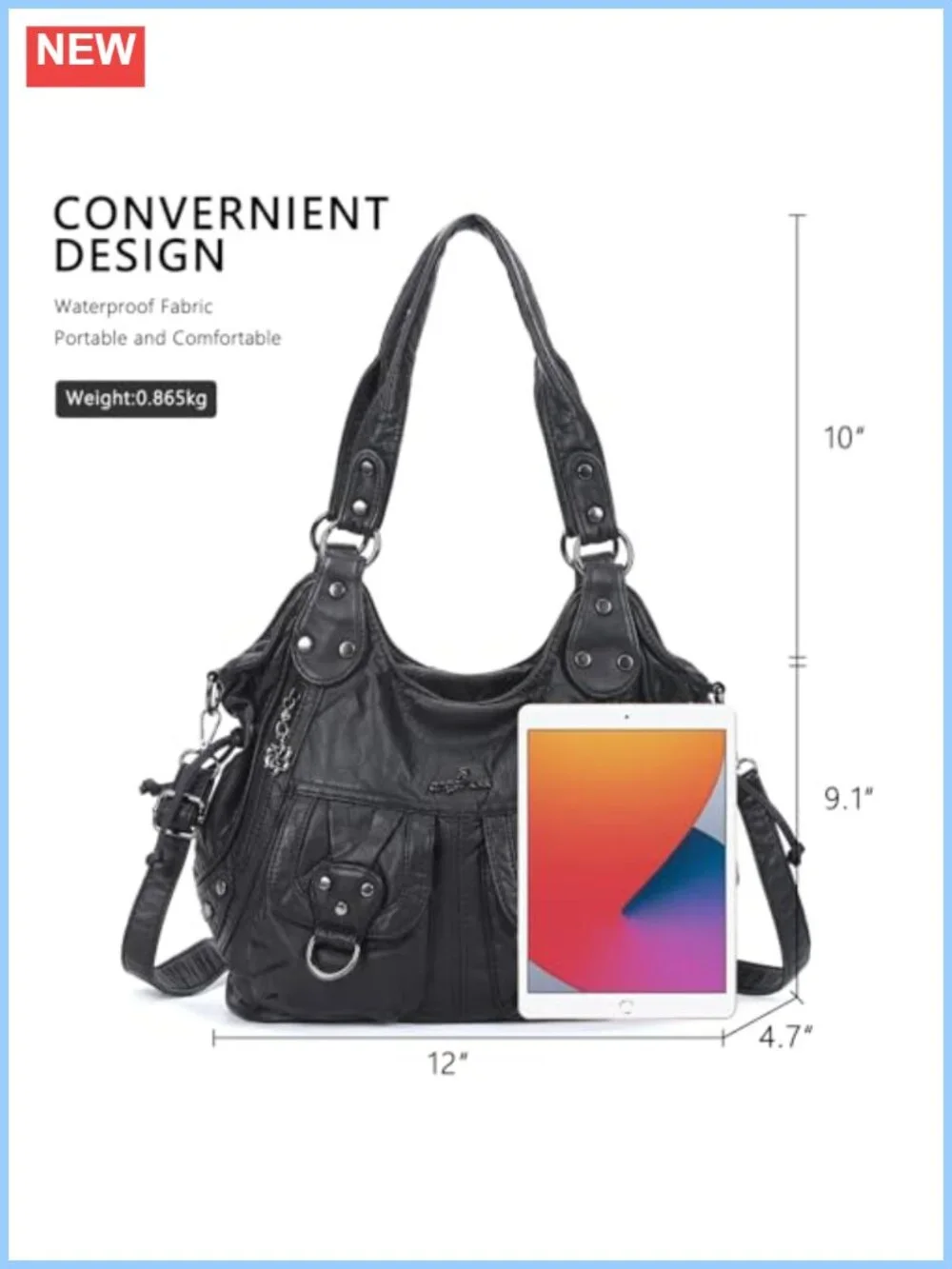 Women's Soft Faux Leather Hobo Handbag Multi Pocket Large Capacity Shoulder